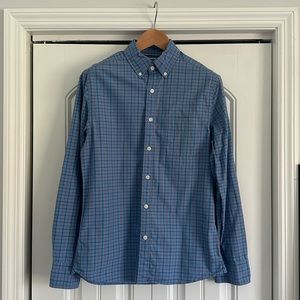 Charles Tyrwhitt slim fit non-iron button down collar blue red checked small